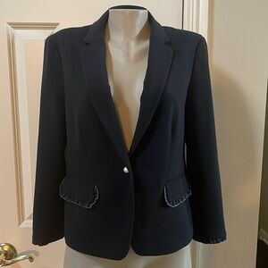 Ann Taylor Black W/Pearl ruffle trim accent Blazer, size 12